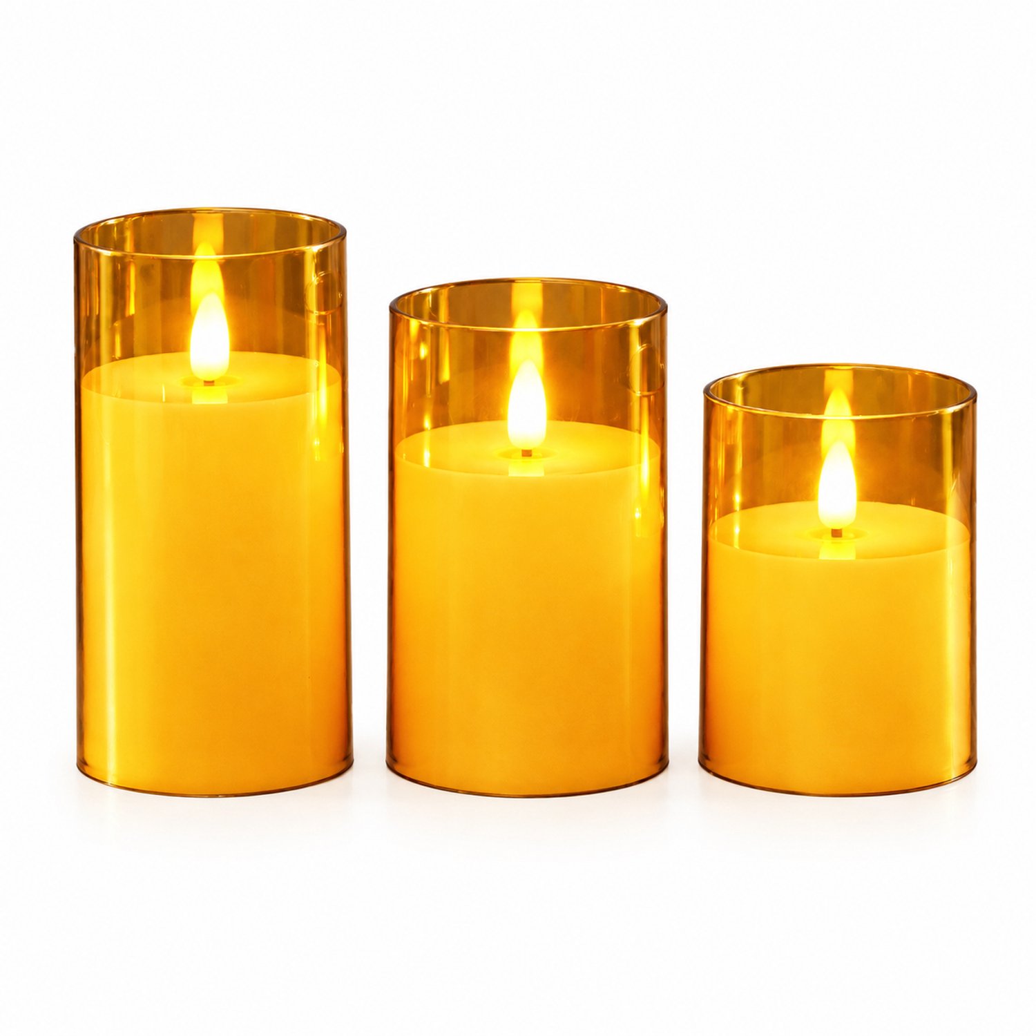 SWGOTA led kaarsen set van 3 - Bruine cilindervormige behuizing, warm licht, puntvormige vlam - Diameter 7.8 cm, hoogtes 10/12.5/15 cm - Op batterijen, niet inbegrepen