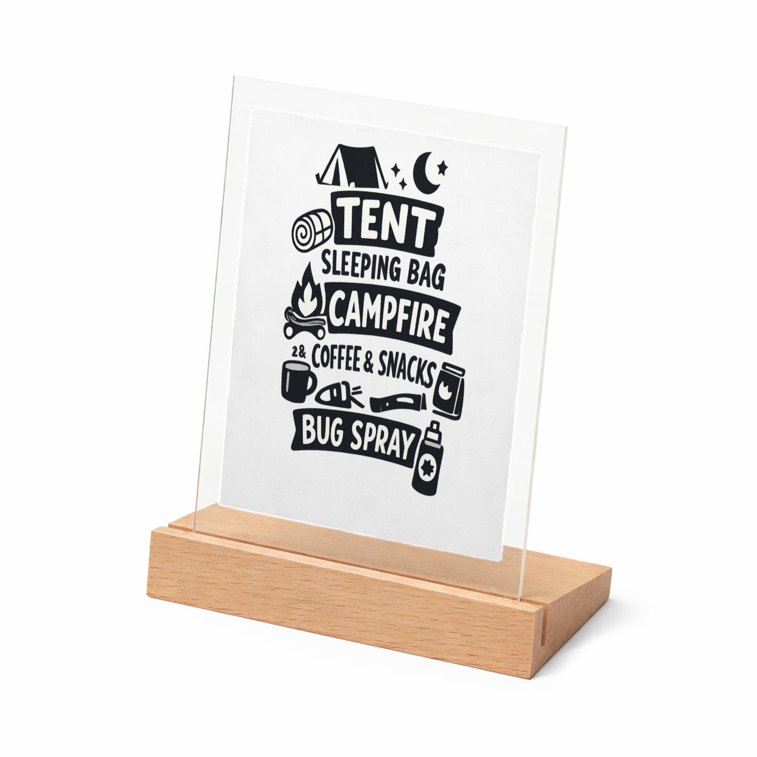 Mr Cadeautjes Glasframe met vaste tekst - design Een compacte humorprint over strandcomfort met dezelfde lijs | cadeau Wit