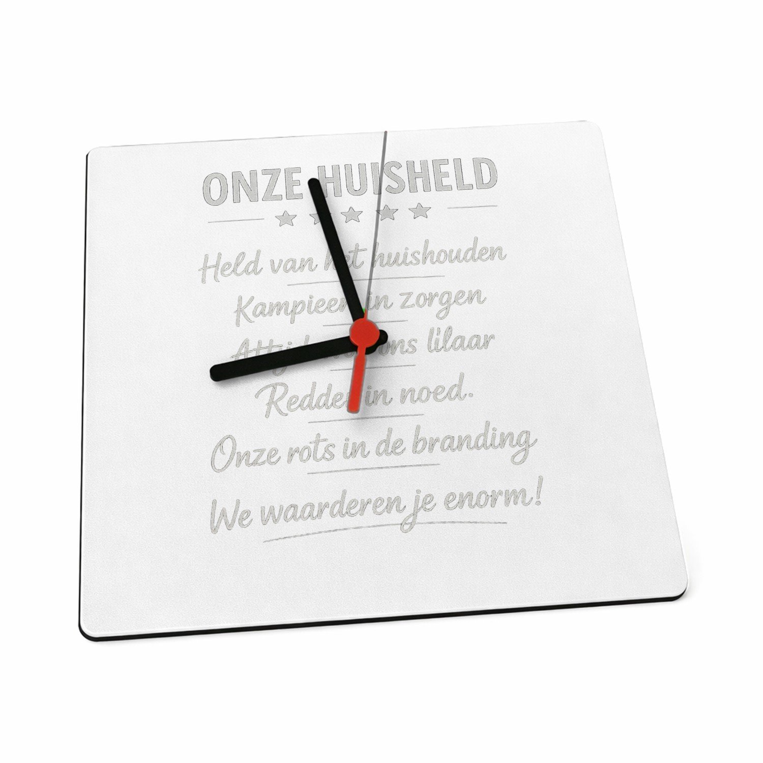 Mr Cadeautjes Klok 19 x 19 - design Een soortgelijke humoristische waarderingsbadge, maar dan vo | cadeau Wit