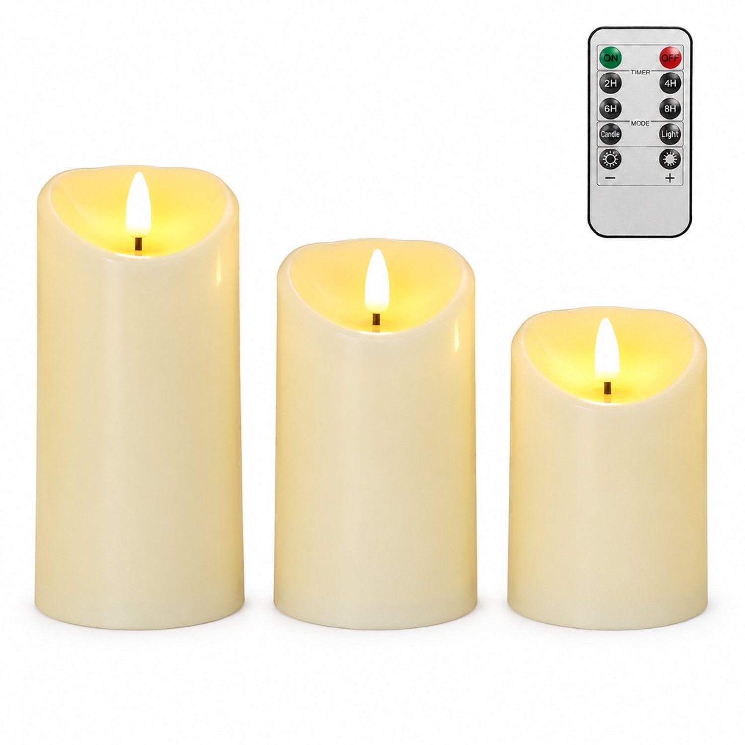 SWGOTA led kaarsen set van 3 met afstandsbediening, gladde cilindervorm met schuine bovenrand, voor feestdecoratie, zonder batterijen Ivoor