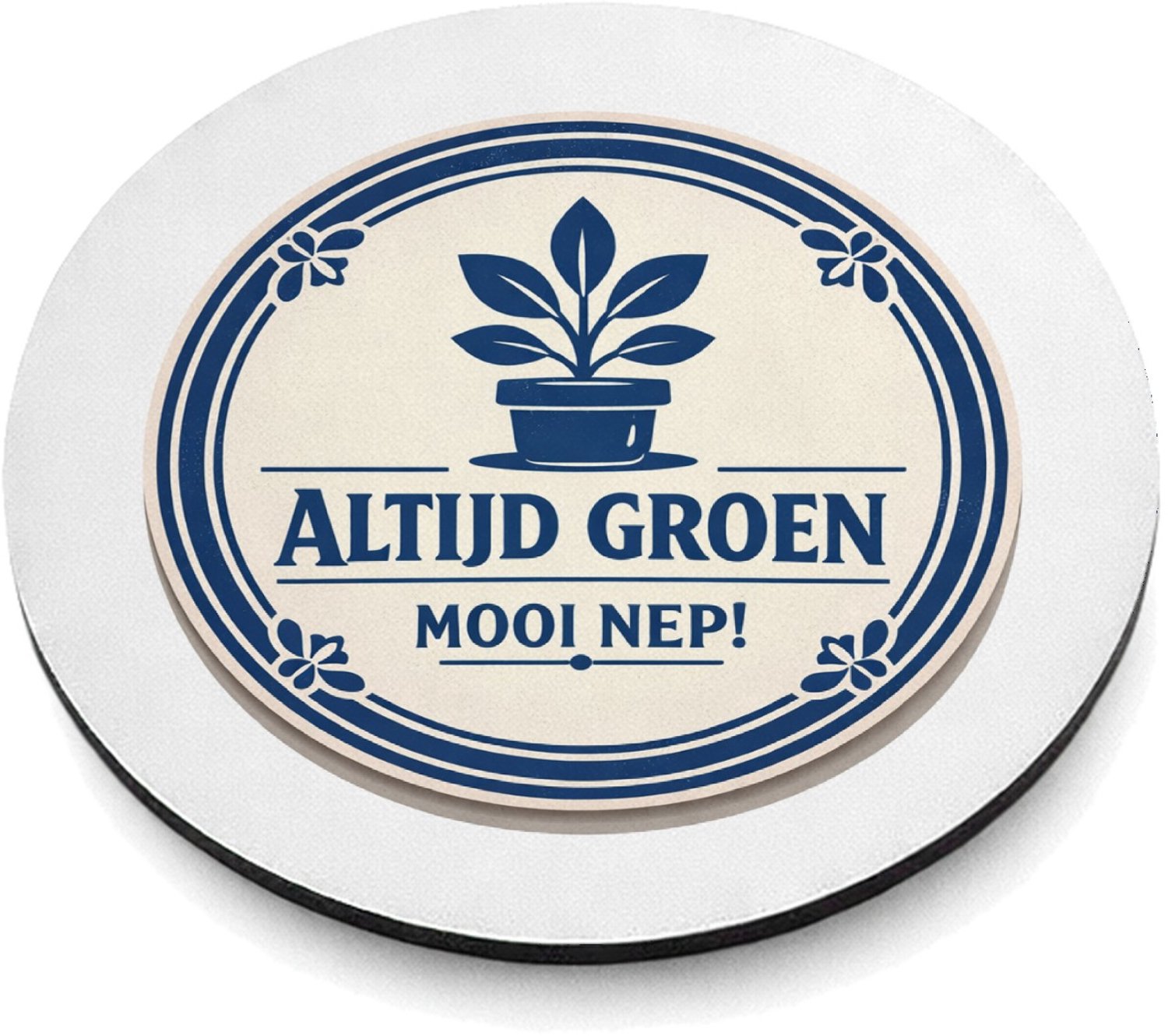 Mr Cadeautjes MDF magnetische fotolijst rond Ø 9,5 - design Een minimalistische retro-embleemopmaak met een ronde rand| cadeau Wit