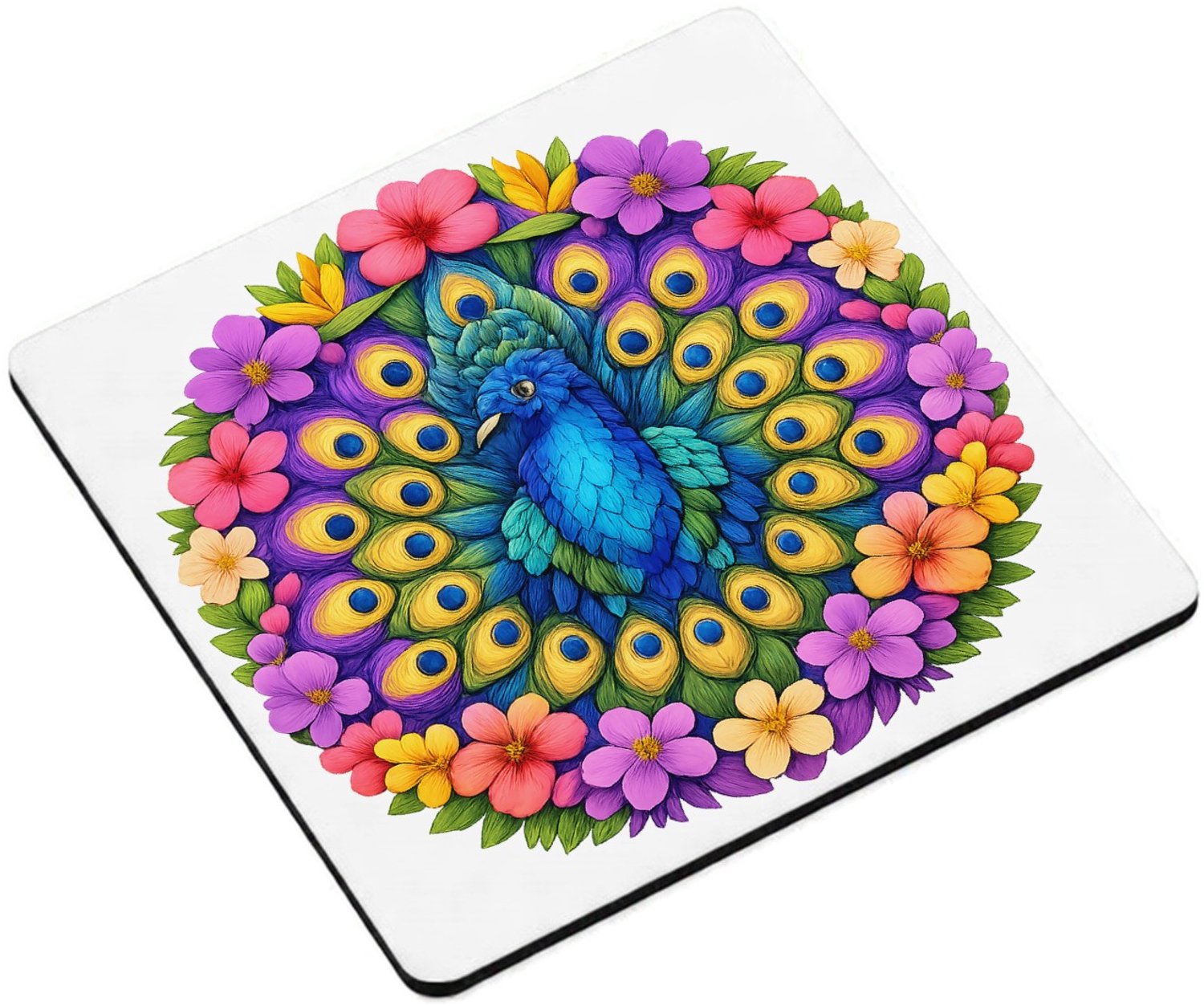 Mr Cadeautjes MDF magnetische fotolijst vierkant 9,5 - design Een majestueuze mandala van tropische bladeren en bloemen ro | cadeau Wit