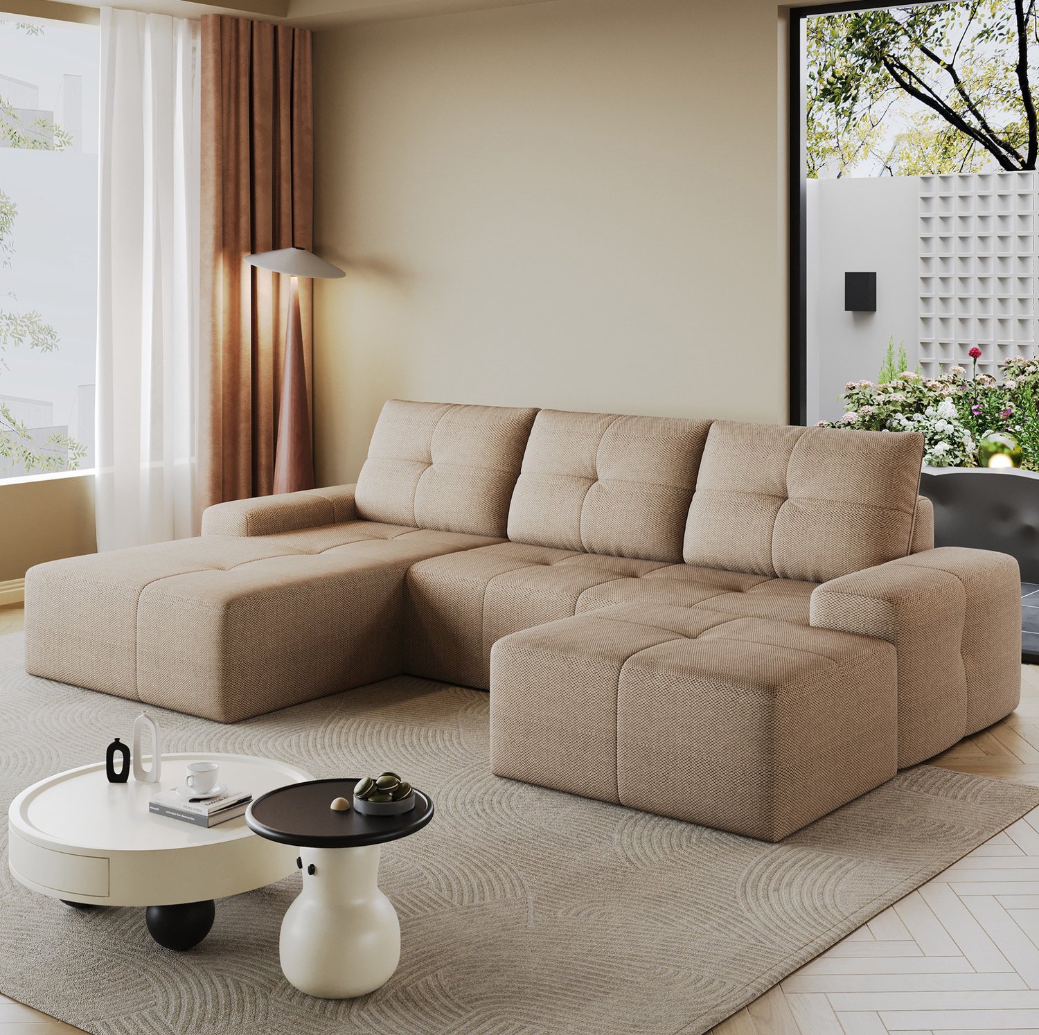 STILVORA Hoekbank 262 x 172 x 82 cm - L-Vormig Met Losse Voetenbank En Zachte Schuimvulling - Voor de Woonkamer - Stof - Khaki