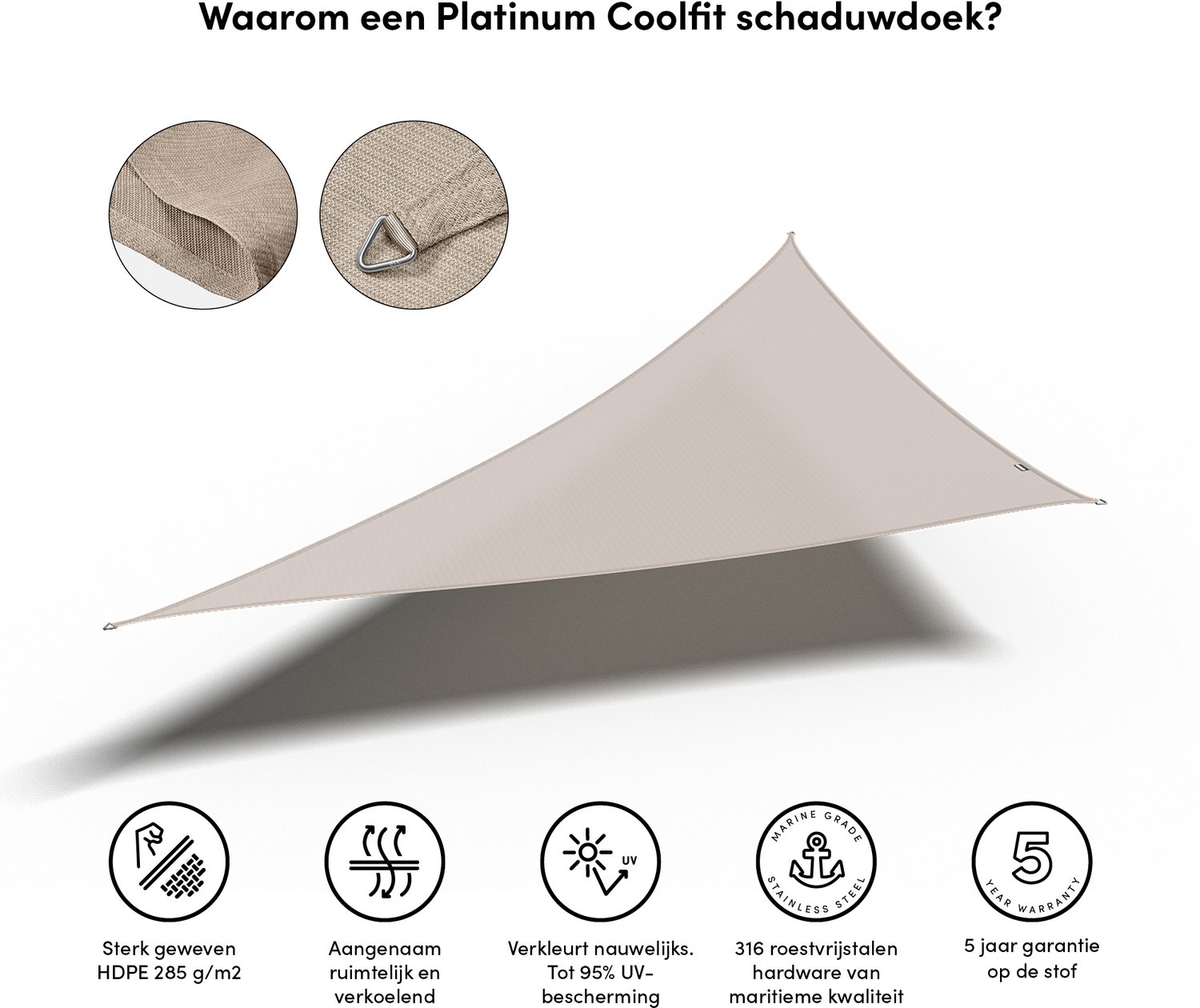 Platinum Sun & Shade Coolfit voile d'ombrage triangulaire, 570x400x400cm, Greige