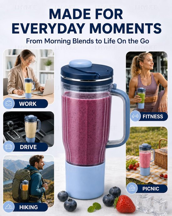 Vervangende Reisbeker - 24 oz - Blauw - Met Deksel en Rietje — afbeelding 2