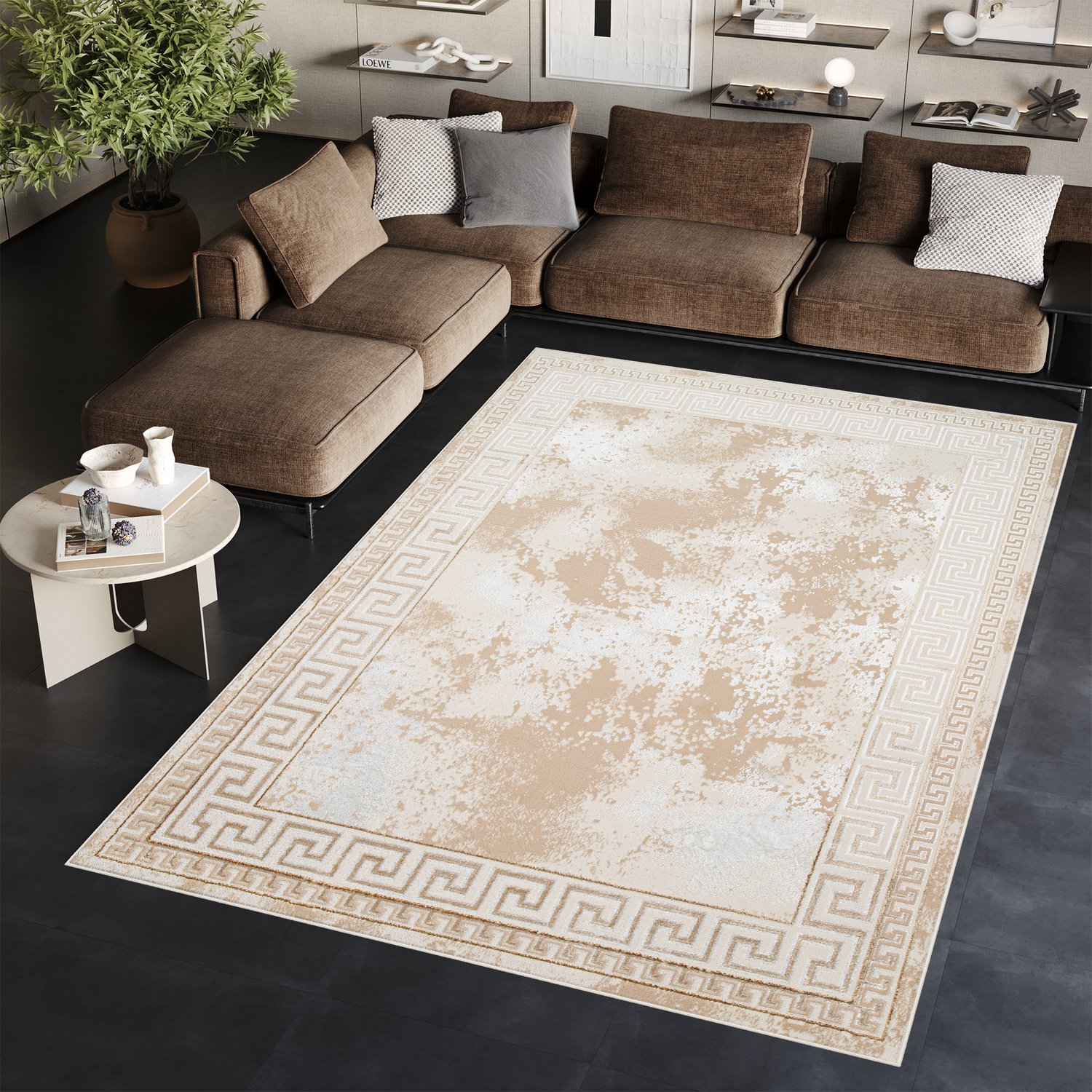 Tapiso Ares Vloerkleed Beige Laagpolig Oriental Woonkamer Frame Tapijt Maat- 180x250