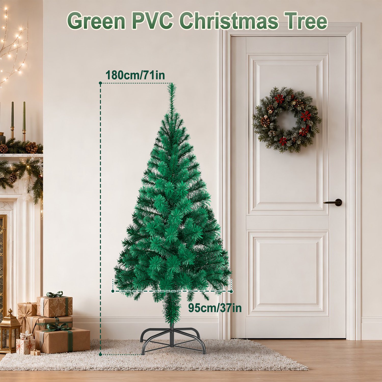 Kerstboom – 180cm Kunstkerstboom – Groen PVC met standaard – foto 2