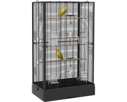 1 stuk - Vogelkooi met uitneembare lade en zitstok - Papegaaienkooi - 61 x 36,5 x 98 cm - Zwart