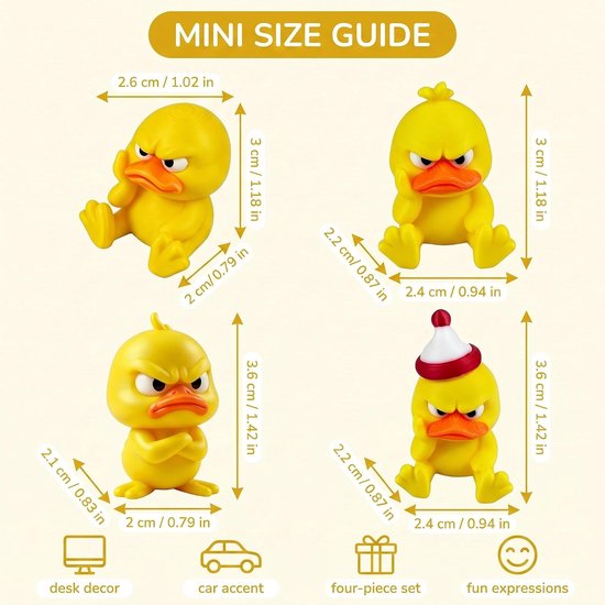4 stuks 3D-geprinte boze eend, bureau decoratie, 3D-geprinte eend, voor huis, kantoor, boekenkast, auto, dashboard, grappig cadeau — afbeelding 2