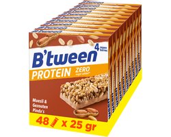 B'tween Protein Zero Muesli & Gezouten Pinda's - Tussendoortje - Notenreep - 48 repen x 25 gram