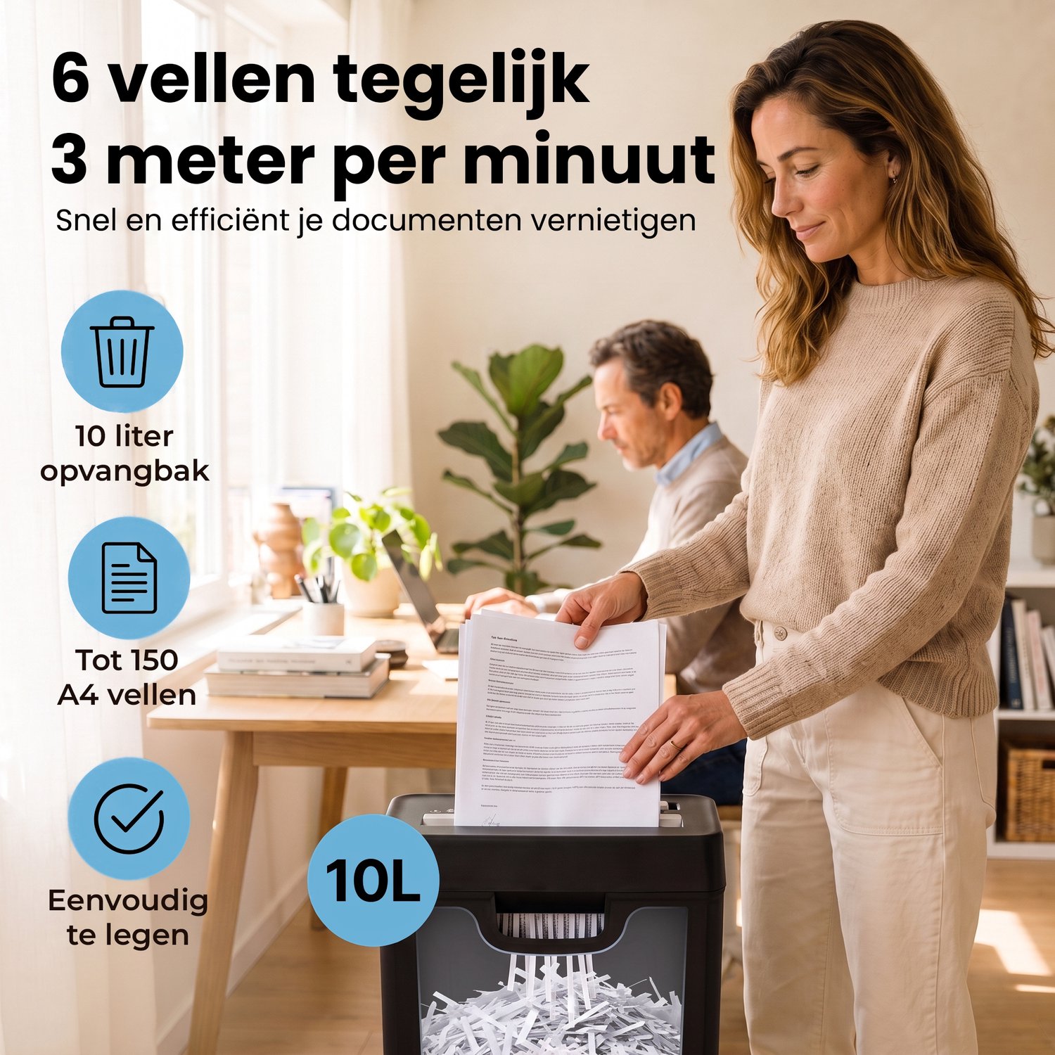 Sencision Papierversnipperaar voor Thuis - P2 Stroken tot 6 Vellen - Versnipperaar voor Papier - Papiervernietiger - 10L - Incl. Olievellen - Zwart thumbnail 3