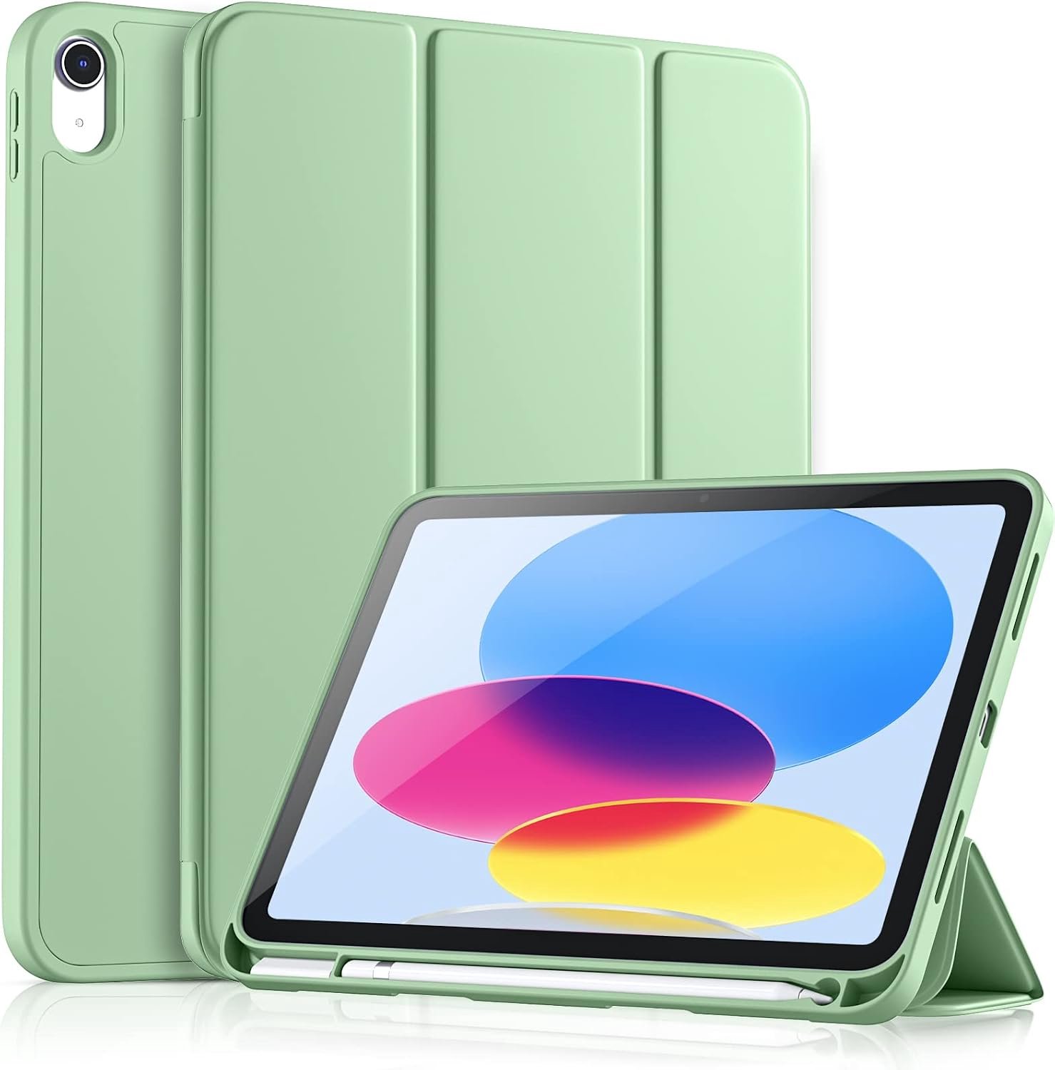 Vobafe Hoes voor iPad (A16) 11e & 10e Generatie (Model: 2025/2022, 11/10,9 Inch), Flexibele TPU-Achterkant & Drievoudige Stand, Beschermende Hoes met Potloodhouder, Auto-opwaken/Afslapen, Matchagroen