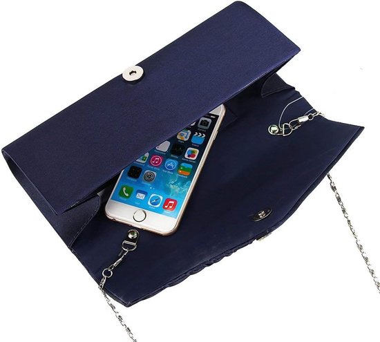 Womens geplooide satijn diamante dames envelop handtas bruiloft bruidsjurk handtas clutch tas avond partij portemonnee ketting tas vrouwen geplooid kristal-Studded satijn handtas avond koppeling — afbeelding 2