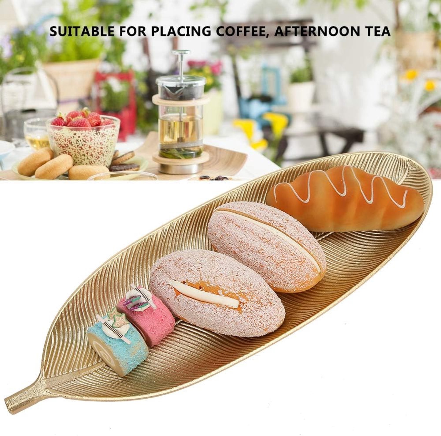 Boquite Valentijnsdag carnaval bord voor het serveren van desserts, fruitborden, noten snackschaal goud zonder vervorming voor (2317F-4001-Gold-Leaf-Small)