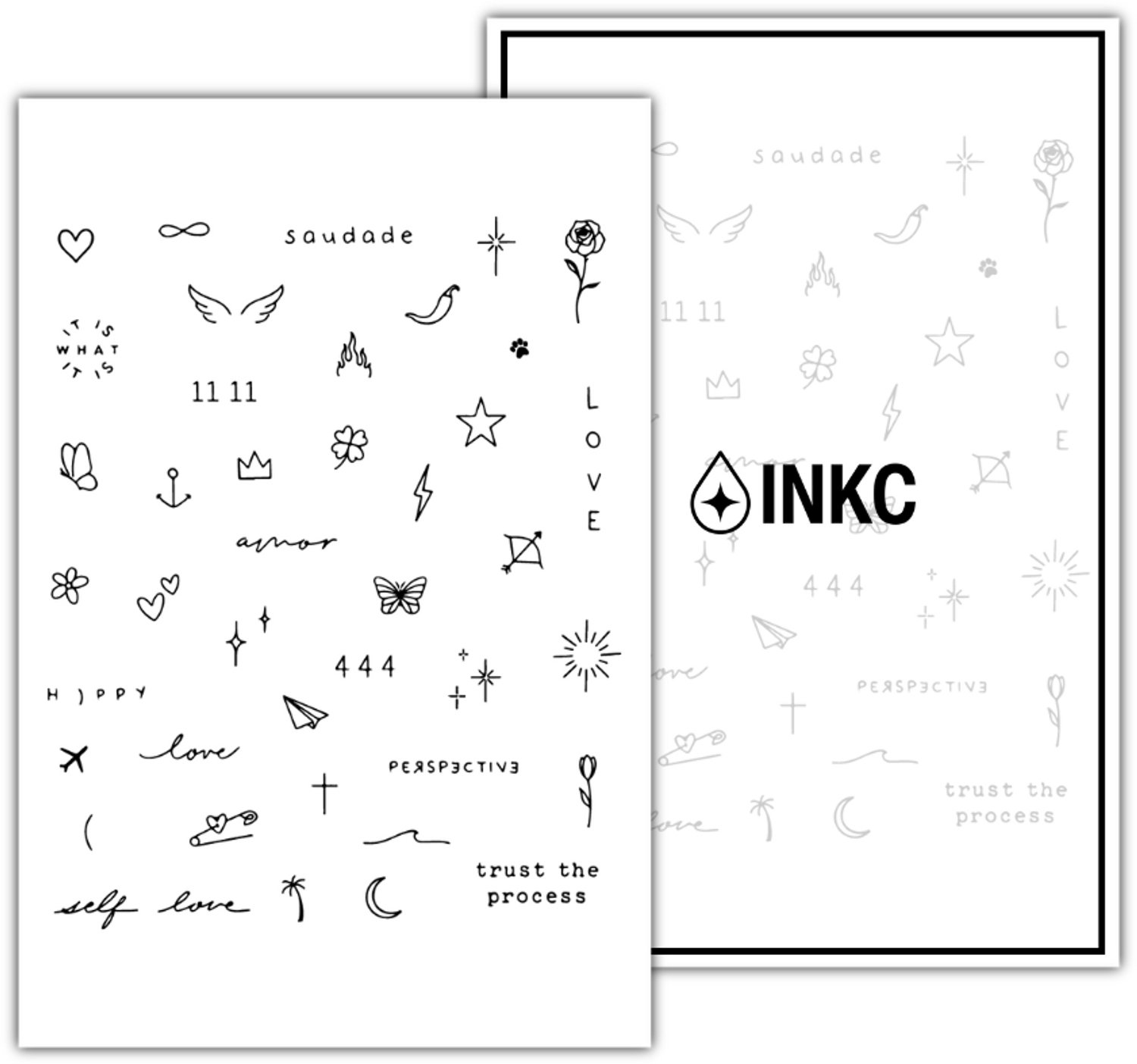 INKC Symbolen en Letters Set – Tijdelijke Tattoos met Jagua Inkt – 10 x 15 cm – Blijft 10-14 Dagen