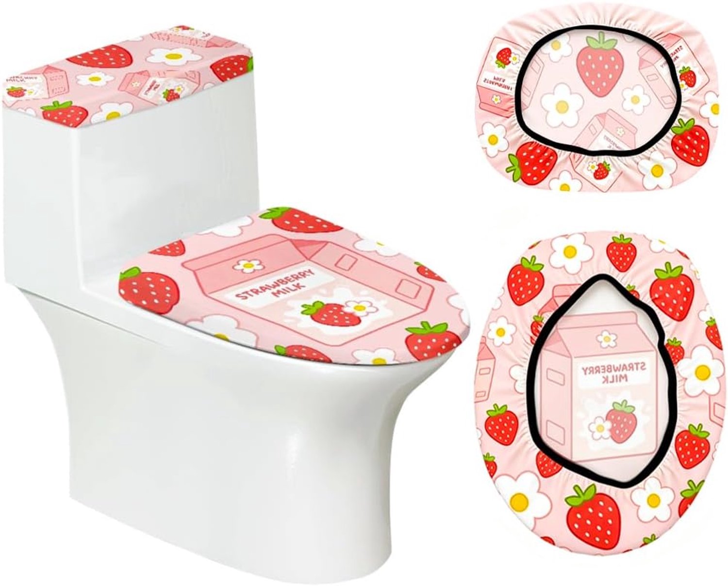 Aardbeienmelk patroon universele wc-deksel en tank cover set