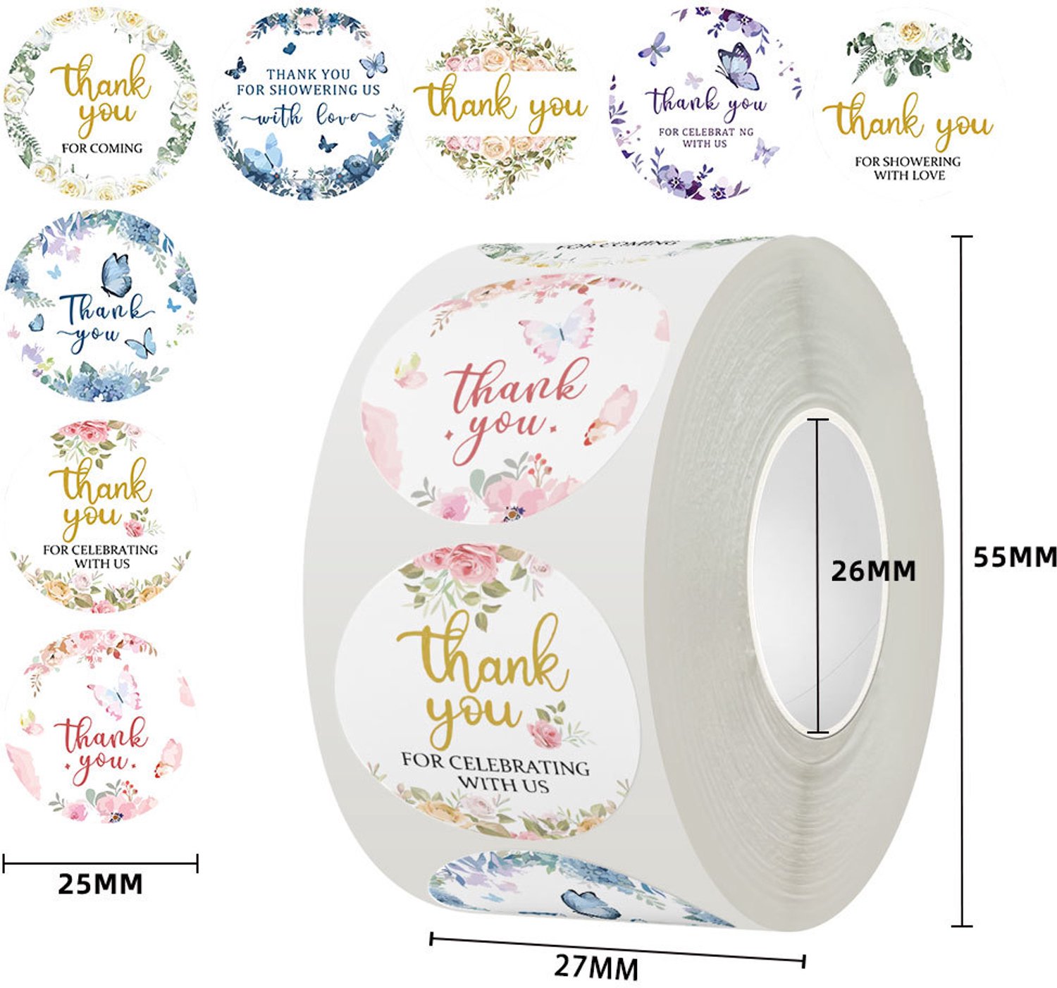 Deze ronde labels, versierd met bloemenmotieven, zijn een perfect huwelijks- en verjaardagscadeau. (2 rollen, in totaal 1000 labels)-Stijl 1-2.5cm