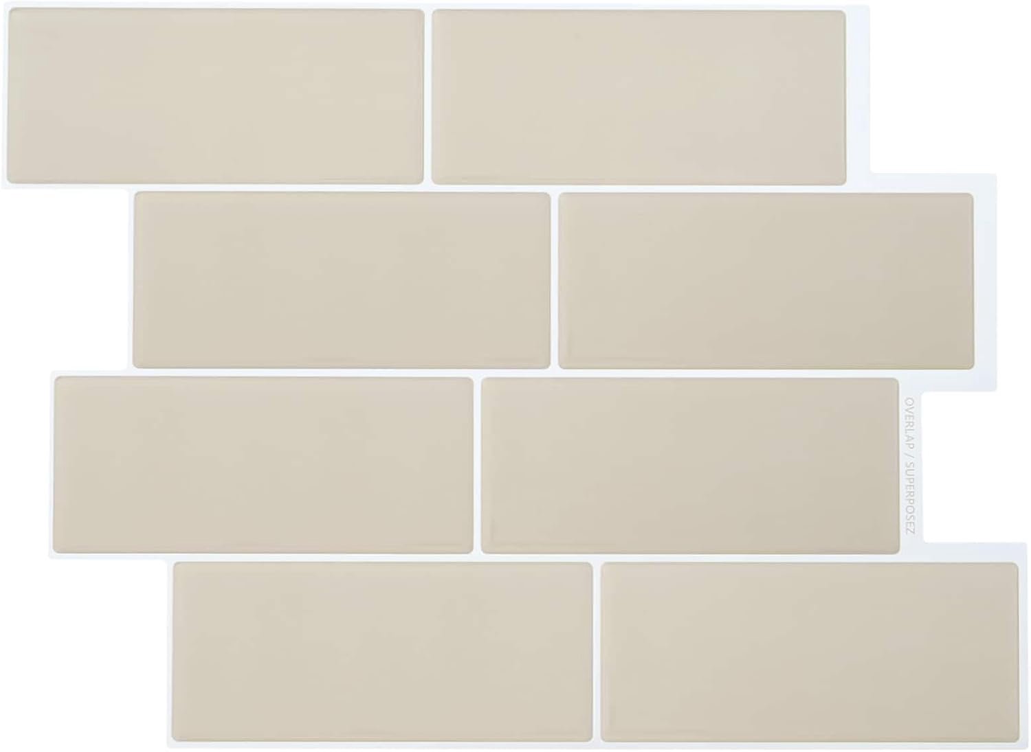 Metrotegels, 50 stuks, beige, glanzende wandtegels van polyurethaan en PET, 29 x 21 cm, peel-and-stick tegel voor keuken en badkamer, zelfklevende achterwand met overlappende randen