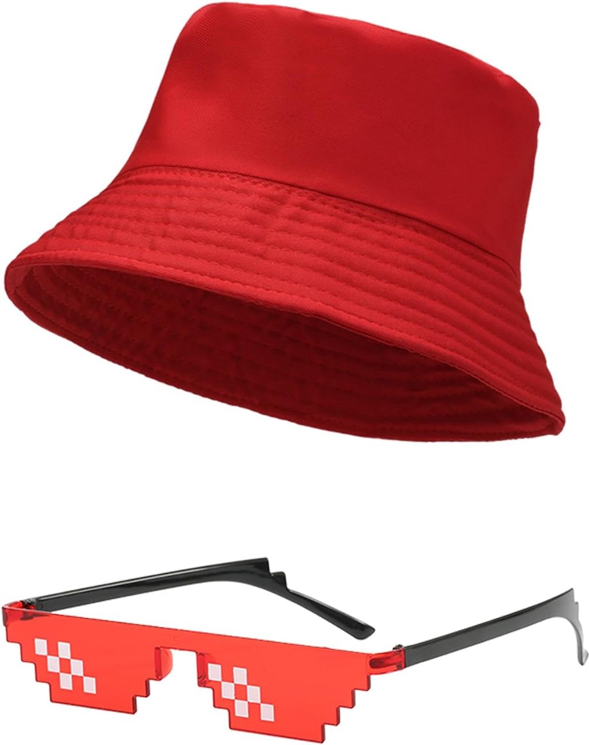 1 Red Hat En 1 Paar Zonnebrillen, Sun Protection Dome -Hoed, Eenvoudige Dubbele Bekkenhoed, Grappige Feestbril, Prestatievrijwaren.