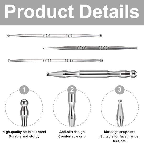 4 Stuks Acupunctuurpen Acupressuurpen 12cm Multifunctionele Accupresserstang Voor spierontspanning, acupressuur en acupunctuur, Geschikt voor thuis, op kantoor en op reis — afbeelding 4