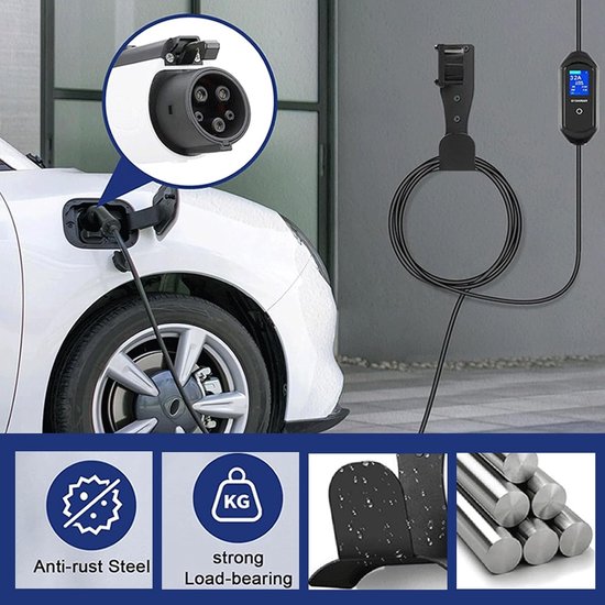 lyrlody EV-Laadkabelhouder voor Wandmontage, J1772 Laadkabelhouder met U-vormige Haak voor Zijmontage en Slijtvaste PA-kunststof Voet, J1772 Laadkabel Elektrische Auto's — afbeelding 4