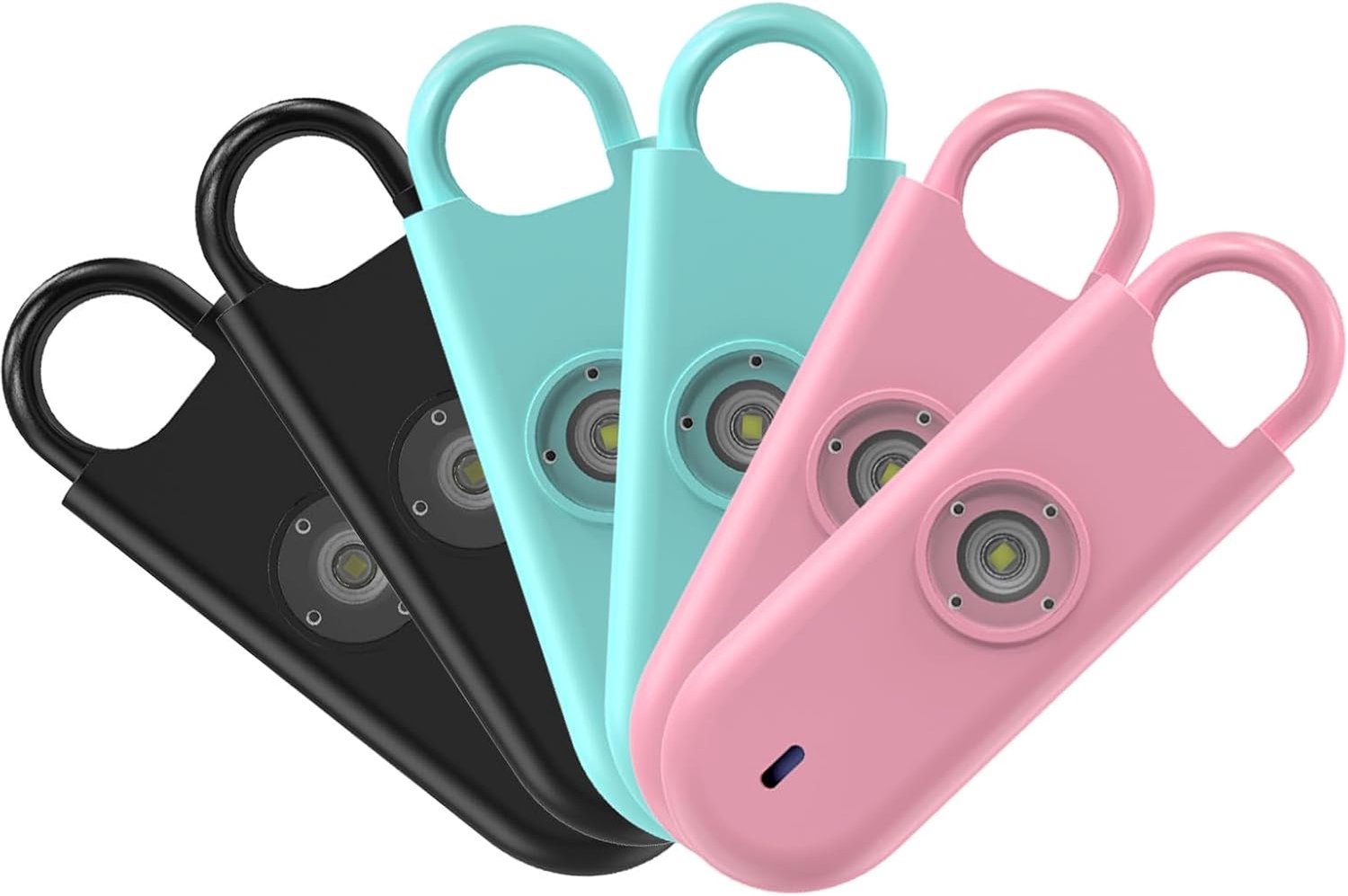 Fauxomor Persoonlijk Alarm voor Vrouwen, 6 Stuks 140DB Zelfverdediging Sleutelhangeralarm met Waarschuwing bij lage batterij en Stroboscooplamp, Cadeau voor Kinderen en Ouderen(2Roze+2Blauw+2Zwart)