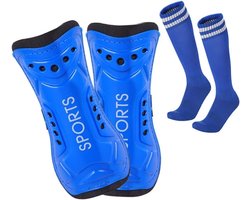 Lifreer voetbal scheenbeen, 3 maten voetbal scheenbeschermers sokken, scheenbeenbeschermers jongens, kinderen voetbal sokken voor jongens en meisjes voetbal spelletjes been kalf beschermend tandwiel (blauw)