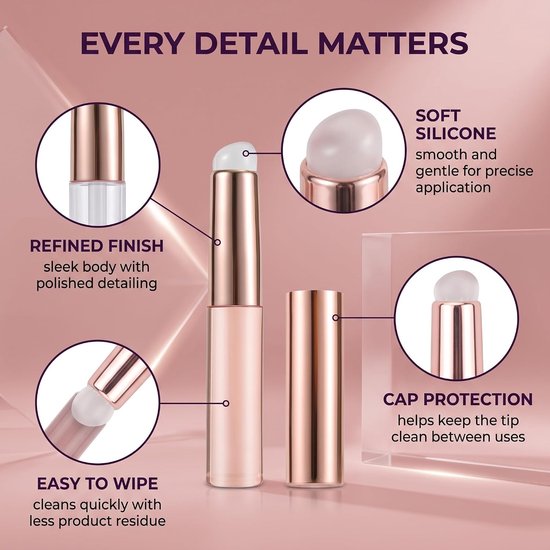 2 stuks lippenpenseel van siliconen, multifunctionele kwast voor lippen, gloss, corrector en nagellak, kleur grijs en roze, afmetingen 88 x 12 mm — afbeelding 4