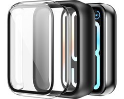 2 stuks hoesjes voor Xiaomi Smart Band 9 Pro beschermhoes met displaybescherming, hard polycarbonaat, 360° rondom, anti-kras, anti-stof, ultradunne beschermhoes, transparant + zwart