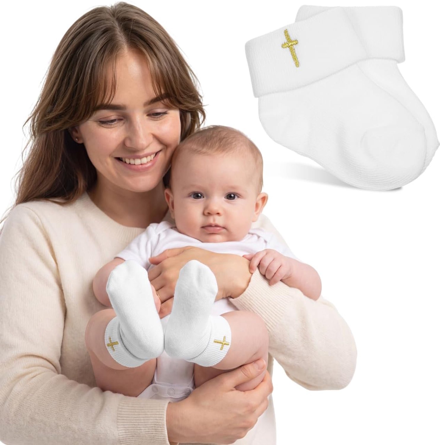 Hemobllo Babysokken doop wit goud kruis katoen pasgeboren