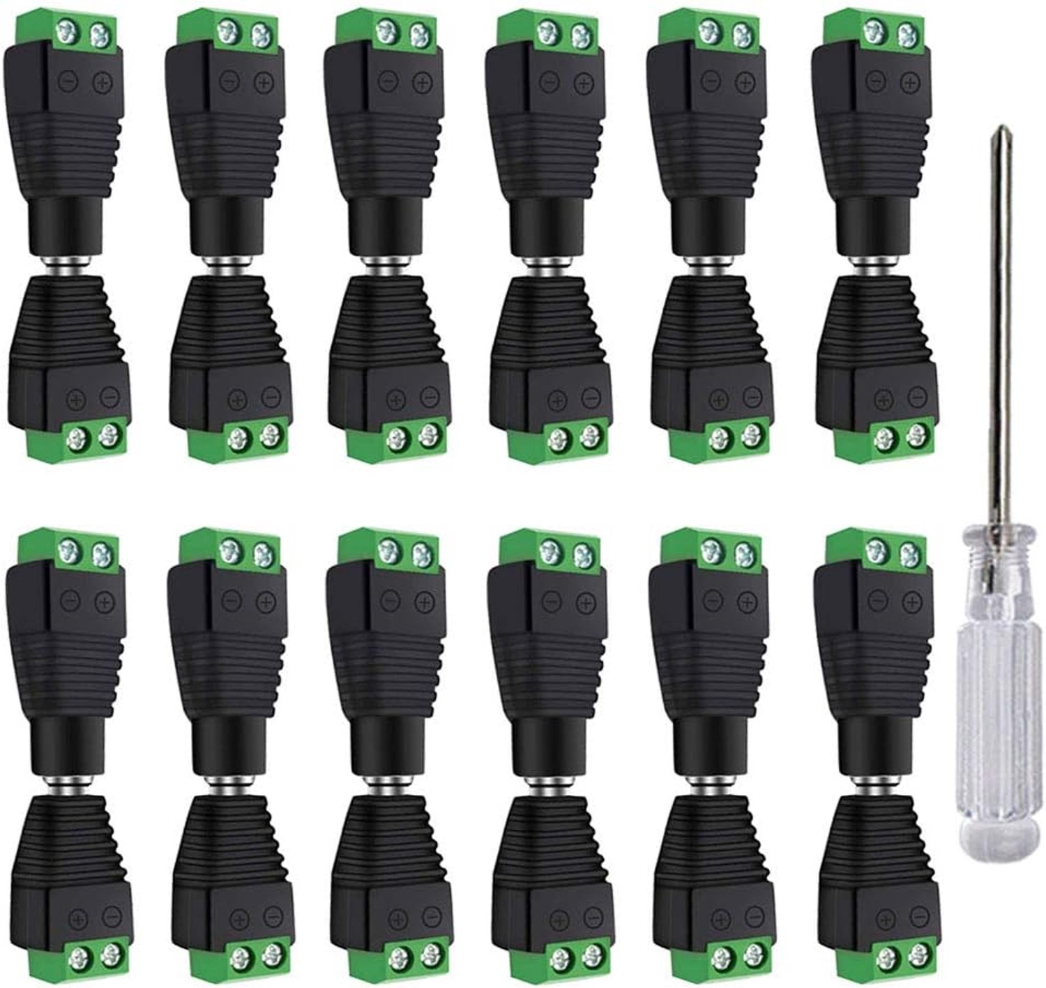 12 Paar 12 V / 24 V DC Stekker & Bus Kit, 2,1 x 5,5 mm Power Jack Set, Schroefklem Voor CCTV-Camera (Groen)