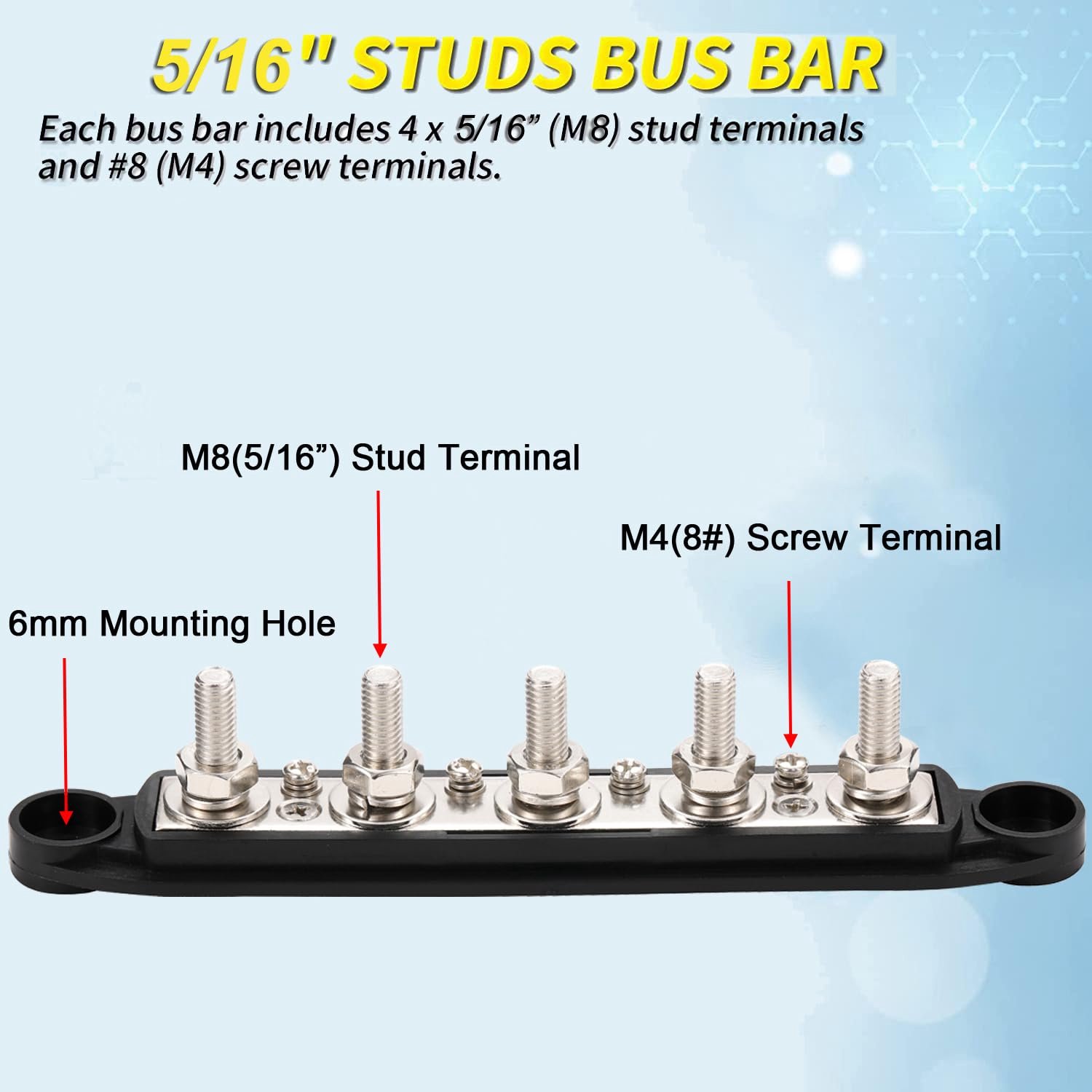 Powerdistributieblok M8 - 5-voudig 12-48V - RVS studs - Geschikt voor zware toepassingen - ShopVlot