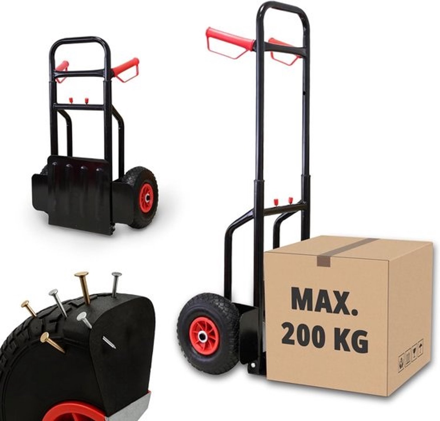 Handige transportkar - Stevige trolley - Verplaatsen van zware lasten - Lekvrije massieve banden - Draagkracht van 200 kg - Zilverkleurig