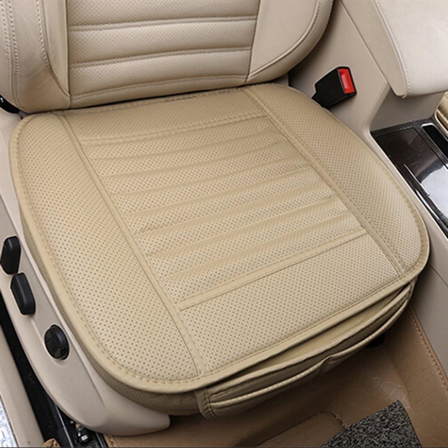 Autokussen, autostoelbescherming, comfortabel en ademend, polyurethaan-leer, bamboekolen, ademend, binnenbekleding mat voor bureaustoel en auto (Licht Geel, 1 PCS)