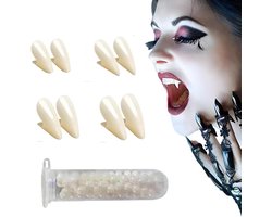 Jingyukj Vampiertanden voor volwassenen, vampiertanden, Halloween, vampier, kunsttanden, 4 sets vampier-teeth met 1 set buisvormige tandgel, Halloween vampier fangs