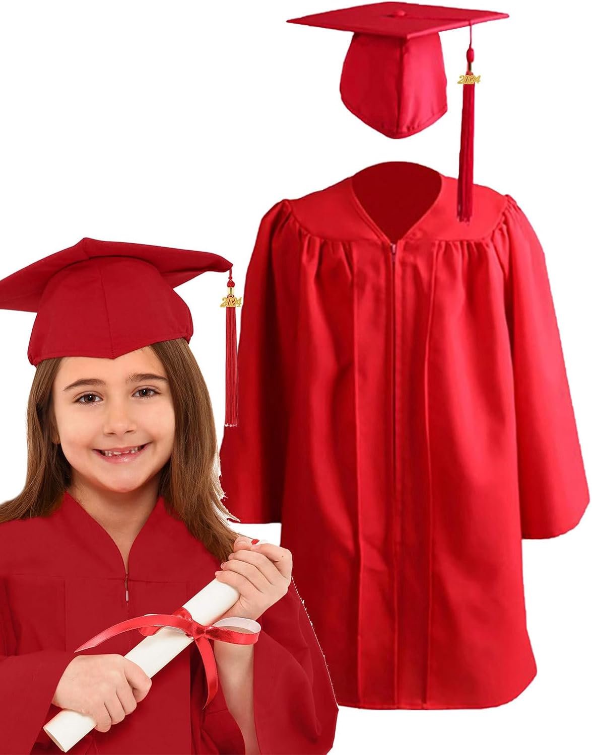 Afstudeerpet en -jurk voor kinderen - Jurk, pet, kwastje, 2024 bedelsets voor kinderen | 2024 Comfortabele koorjas, universele kleuterschool en kleuterschool