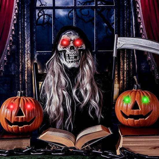 2 stuks Halloween oplichtende led-ogen, lichtgevende skeletogen met timer, led-skelet oog lichtketting, Halloween decoratief licht voor masker, doodskopen, pompoen, rekwisieten, cosplay (A) — afbeelding 5