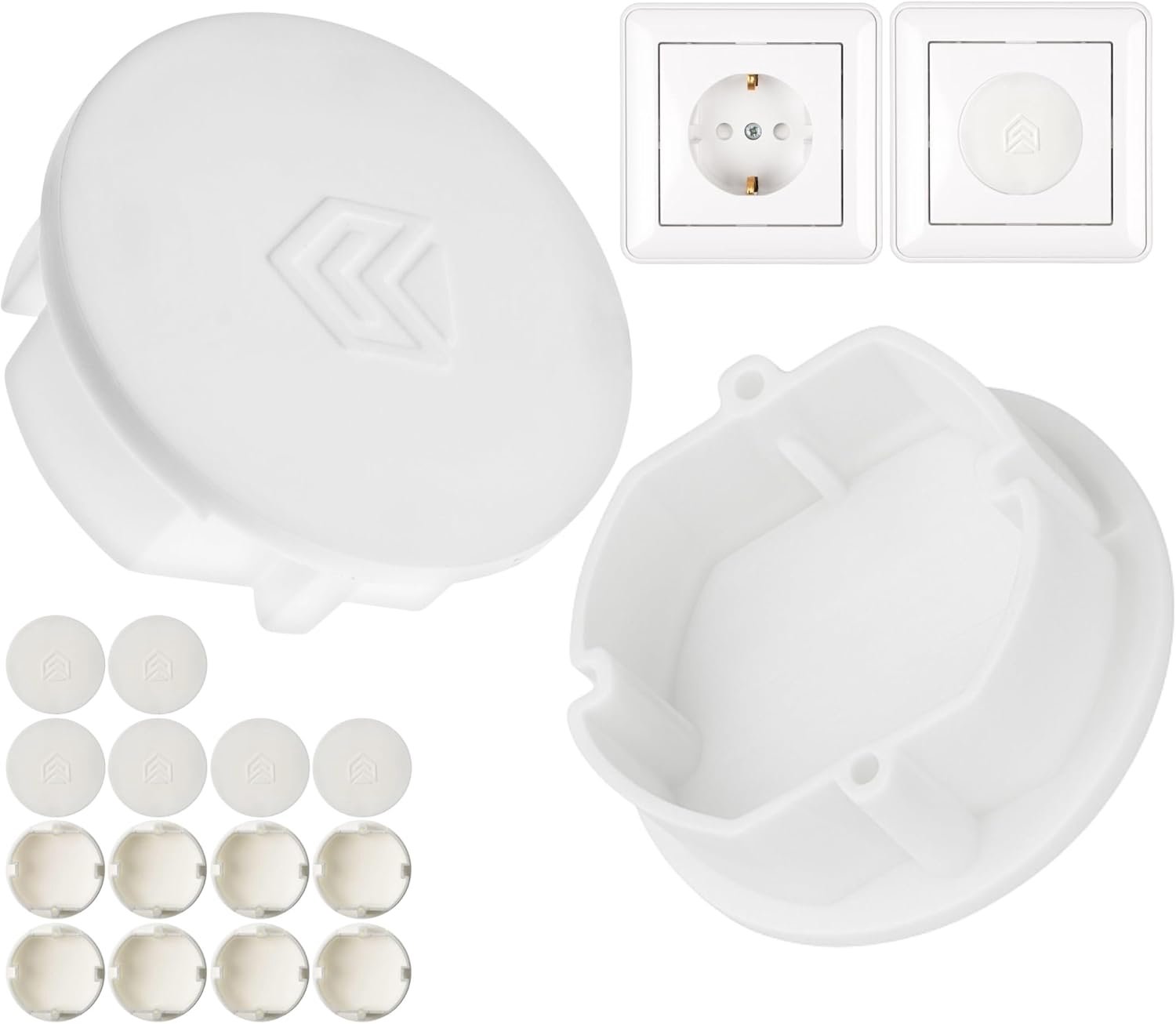 Wandcontactdoosdeksel, 16 stuks, in wit, wandcontactdoosbescherming tegen stof, spatwater, voor Schuko contactdoos type F, afdekkap voor contactdoosstrip, stekkerdoos, kabelhaspel, keuken, werkplaats