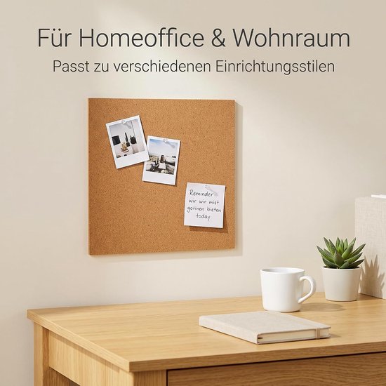 12 stuks kurkplaat, zelfklevend, 300 x 300 x 6 mm, prikbord, kurkwand, zelfklevend, vierkante kurkplaten voor fotowand, woondecoratie en kantoor memobord — afbeelding 2