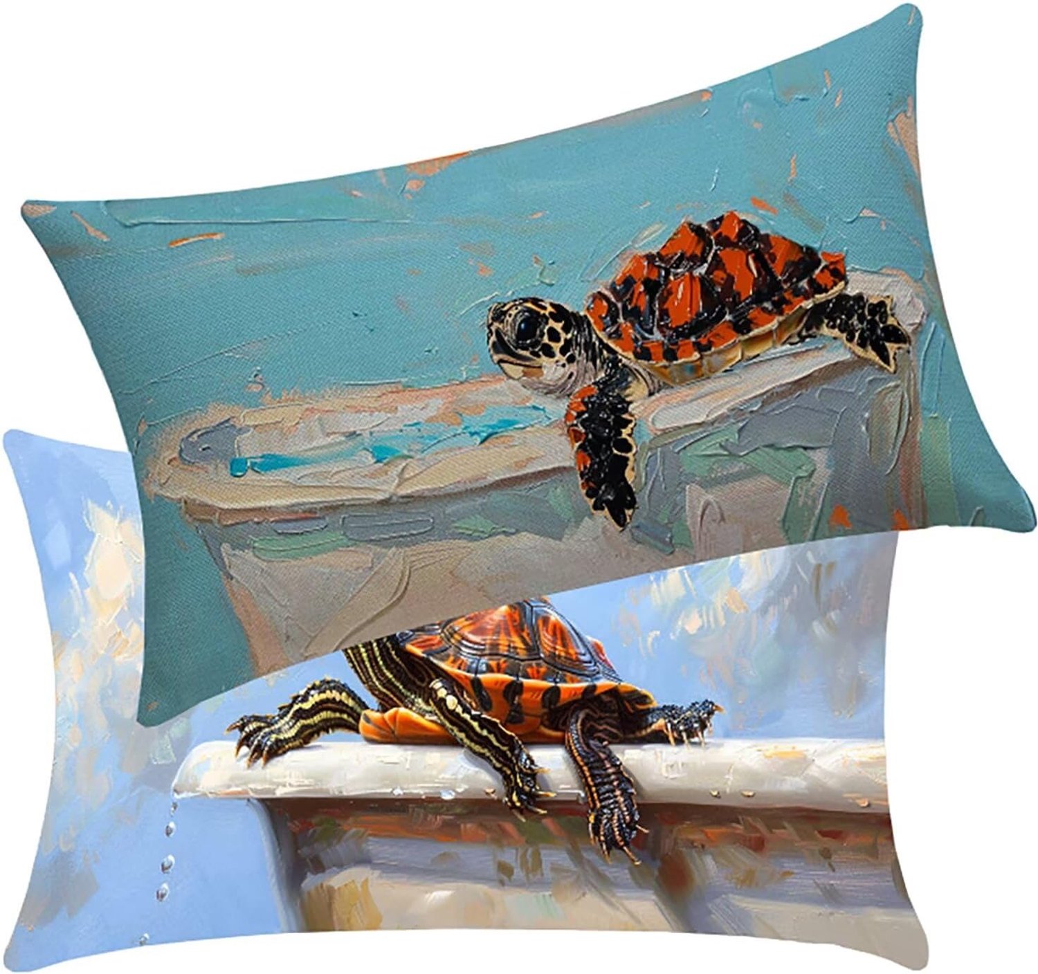 Buitenkussens, 60 x 80 cm set van 2 kussenslopen met schildpad bank, zeeschildpadden, waterdichte linnen kussenslopen met zichtbare rits, voor terras, tuin, boerderij bank, woondecoratie BY7 G-X