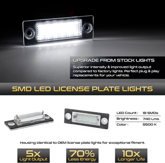 2 Stuks LED Auto Kentekenplaatverlichting Lamp Geen Fout, for VW, for Touran, for Golf 5, for Caddy 3, for Jetta MK5 T5, for Passat Cimousint, for SKODA, for Superb Kentekenverlichting voor au — afbeelding 3