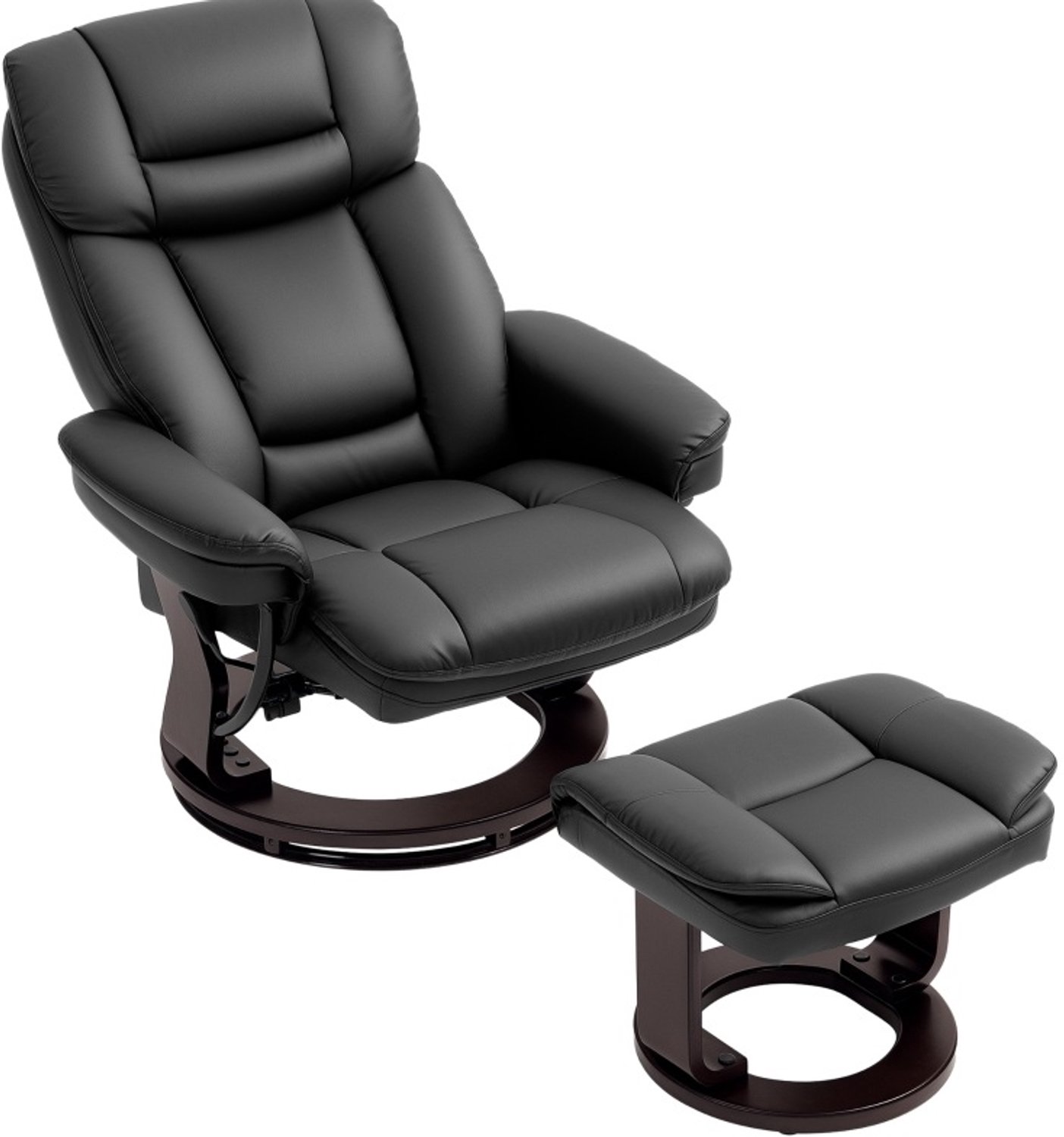 DESMIU Relaxfauteuil 86 x 83 x 107 cm met Hocker, 360 Graden Draaibaar en Verstelbare Rugleuning voor Woonkamer, Kunstleer, Zwart