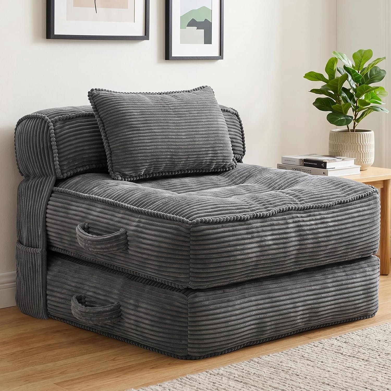 Opvouwbare slaapbank, converteerbare slaapstoel met kussen, opvouwbare matras met rugleuning, draagbare opvouwbare stoel bed comfortabele vloerbank woonkamer slaapkamer appartement eenvoudig