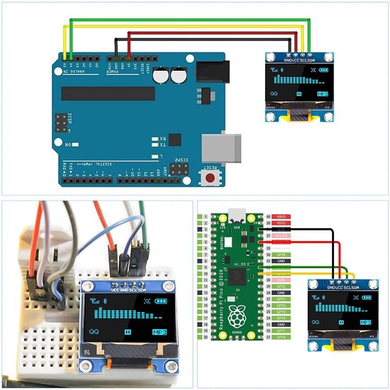 5 stuks 0,96 inch OLED-displaymodule 128 x 64 pixels I2C display weergavemodule met I2C IIC seriële zelfoplichtend, compatibel met Arduino Raspberry PI (blauw) — afbeelding 3