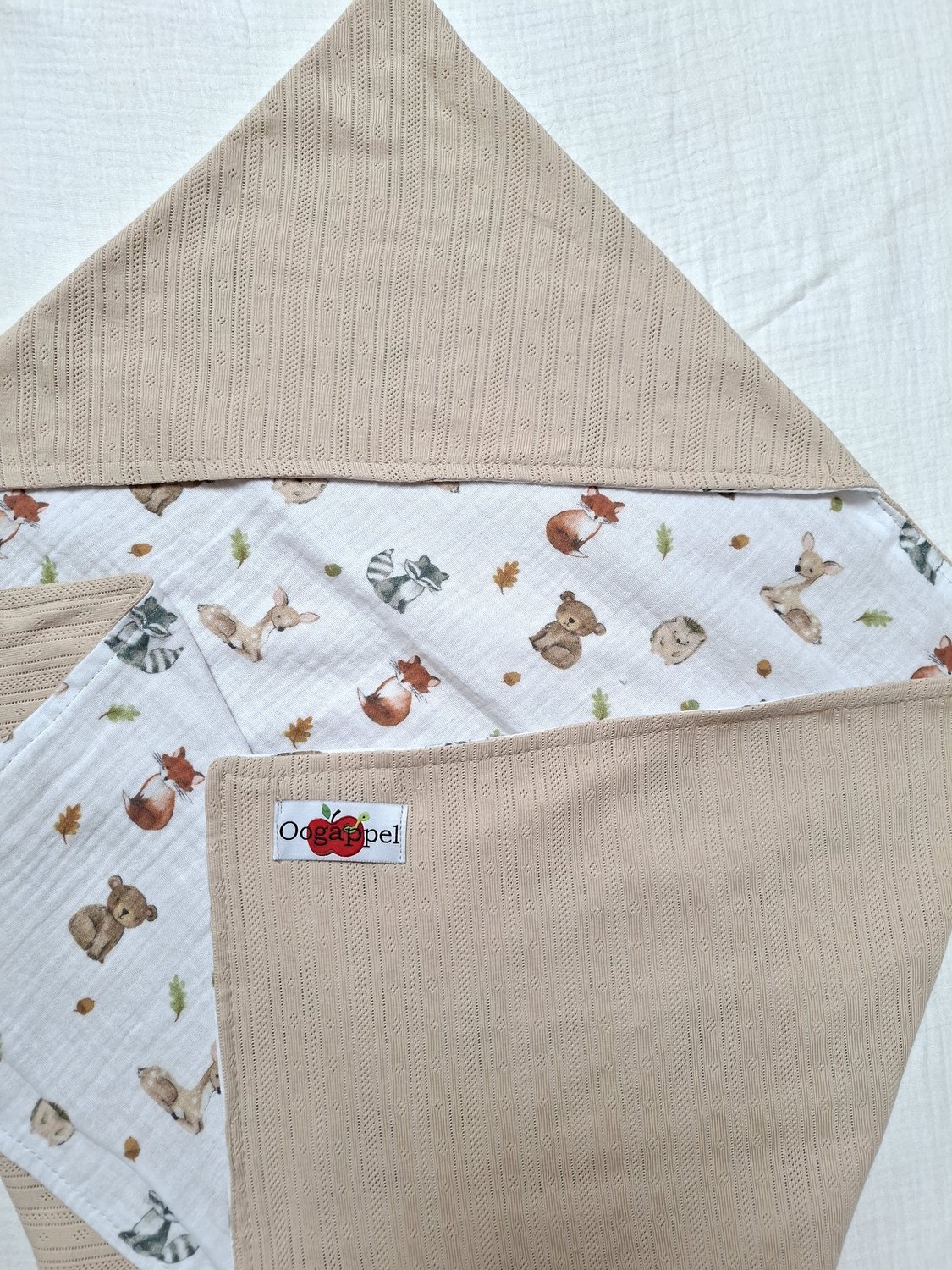 Oogappel Herfst Bosdieren Ajour Tricot & Hydrofiel Wikkeldeken Wikkeldoek Omslagdoek Baby Beige 75x75 cm-Beige