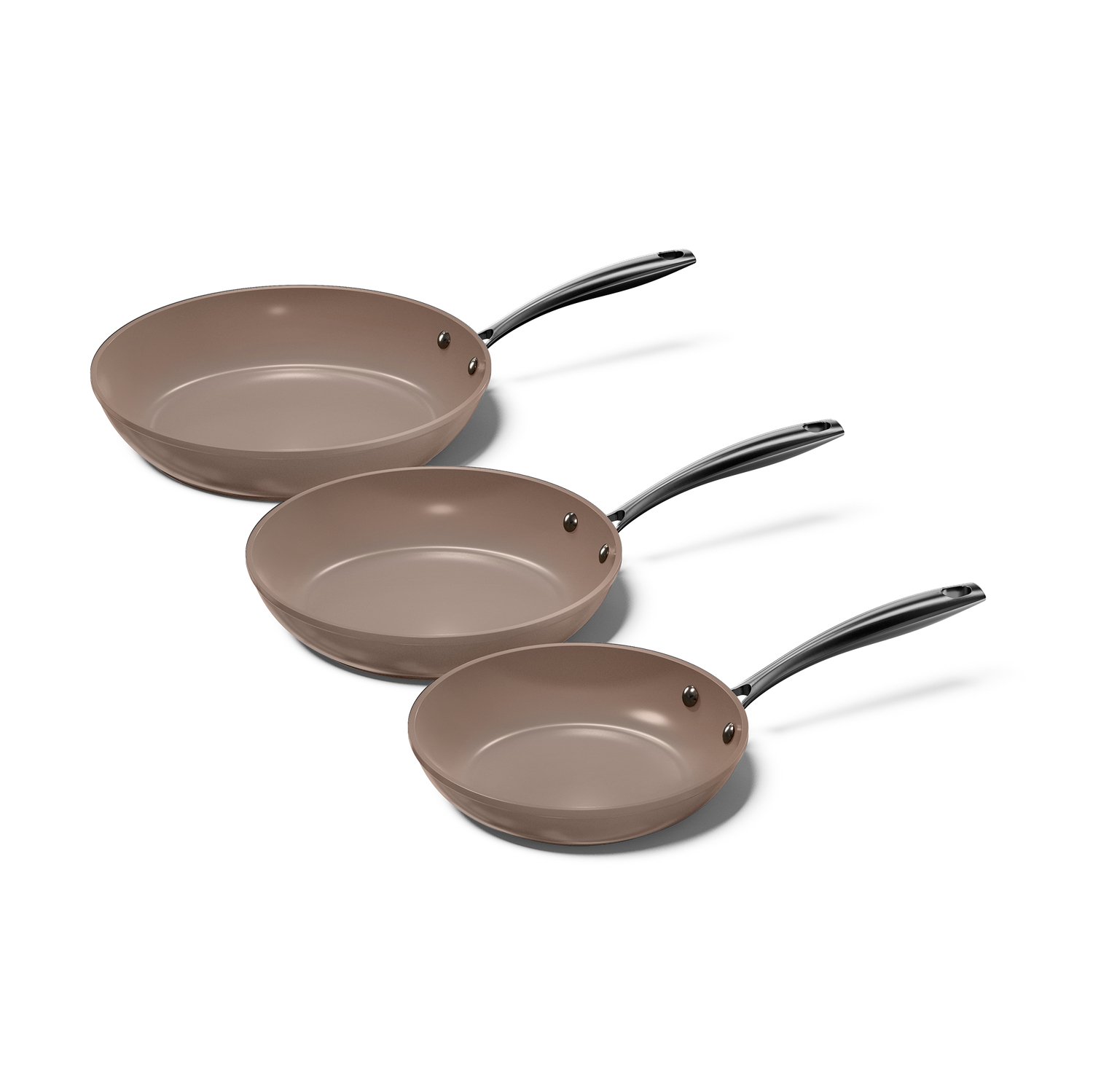 Cook & Pan - Taupe of Mind Koekenpannenset 3-delig + 3 glazen deksels - PFAS vrij - Inductie Keramisch - Non stick - 7 jaar garantie - Taupe