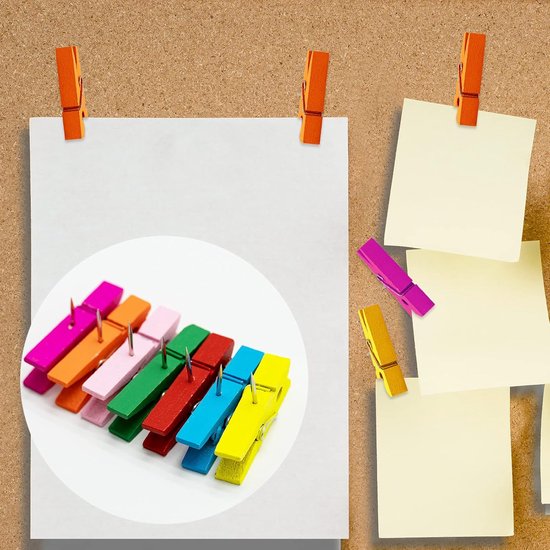 50 stuks push-pinclips, spelden met houten klemmen, meerkleurige houten clips, punaises, creatieve punaises voor kaarten, notities, foto's, school, kantoor, handwerk — afbeelding 3