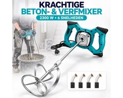 Betonmixer 2300W – Elektrische Mortelmixer en Verfmixer – 6 Instelbare Snelheden, Dubbele Handgreep en Mengstaaf – Voor Cement, Beton, Gips, Lijm en Verf