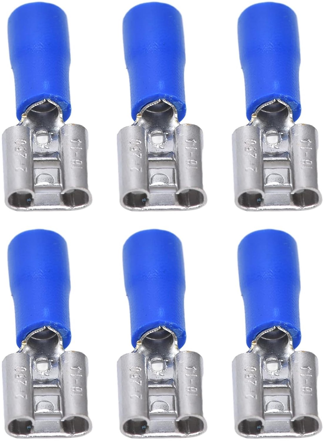 FDD2-250 Spade Connector, geleidbaarheid Female Spade Connector met isolerende schaal, voor 1,5-2,5 mm² kabel, 100 stuks(Blauw)