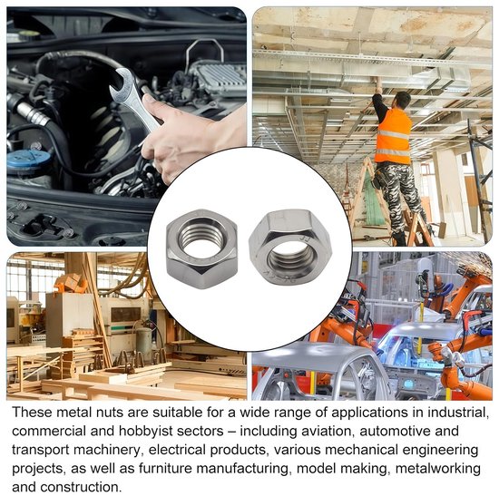 50 stuks zeskantmoeren M6 DIN934 roestvrij staal A2 V2A schroefdraadmoeren, industriële moeren, metalen moeren, constructiemoeren, reparatiemoeren, hoogwaardige roestvrijstalen moeren (LJLM/M6 — afbeelding 2